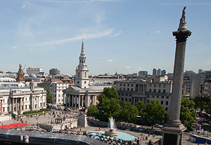 The view from the rooftop of The Trafalgar hotel