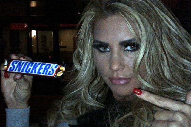 Katie Price: posts Snickers activity on her Twitter page