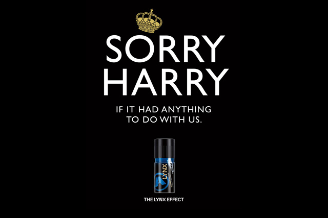 Lynx's tactical ad referring to Prince Harry's Las Vegas exploits in August