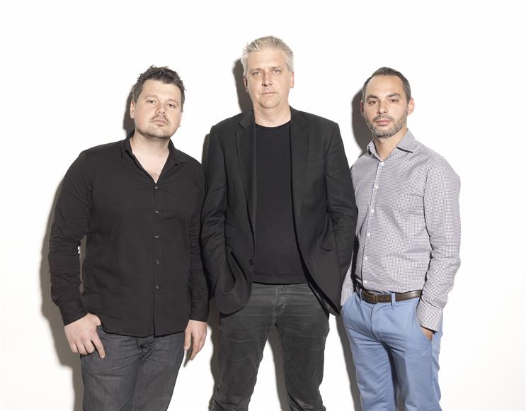 Trimble (far right) with Ben Colman (middle) and with Dejan Rasic (left) 