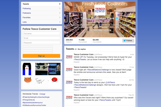 Tesco's Twitter page