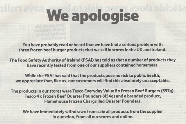 Tesco: 'we apologise' burger press ad