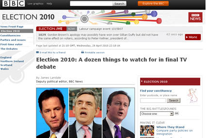 Leaders' election debate on the BBC website