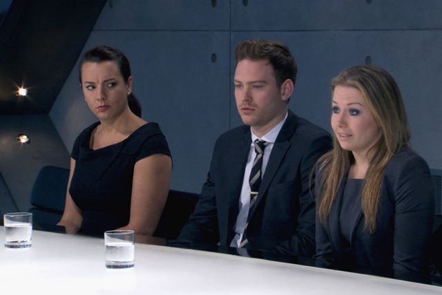 The Apprentice: Jade Nash, Tom Gearing and Laura Hogg at the end of last week's episode