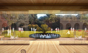 A CGI of the timber pavilion