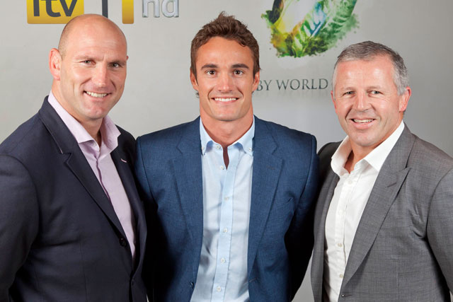 Lawrence Dallaglio, Thom Evans and Sean Fitzpatrick: host ITV's Rugby World Cup coverage