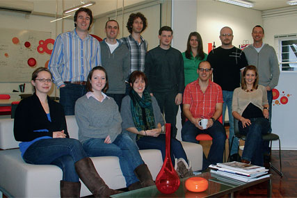 Back, l to r: Chris Thurling, Matt French, Ben Wyatt, Ian Lovell, Martina Welander, Andrew Arnott, Jon Waring. Seated, l to r: Laura Fletcher, Jean Dickinson, Jo Weston, Iwein Dekoninck, Kate Stokes. Not pictured: Pete Fairhurst, Tim Wooton.