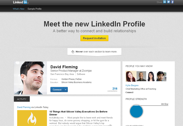 LinkedIn: new profile page