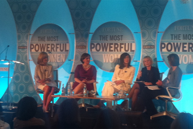 Ex-Coke CMO Mary Minnick (far left) speaking at Fortune's 'The Most Powerful Women' event