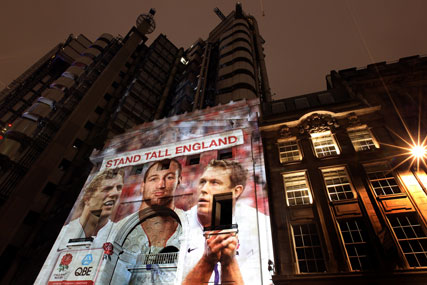 Lloyd's building: projection marks QBE sponsorship of RFU