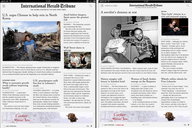 International Herald Tribune: launches news apps