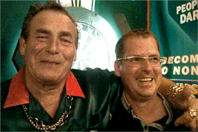 Darts legend Bobby George with Arena Media's Tony McGivern