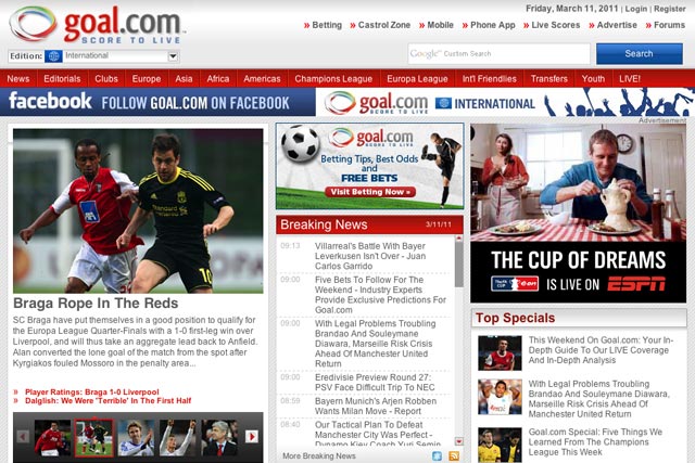 Goal.com: website acquired by Perform earlier this year