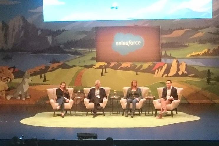 Salesforce panel: Terah Lyons (partnership on AI); Daugherty; Yearsley; and Zvika Krieger (World Economic Forum)