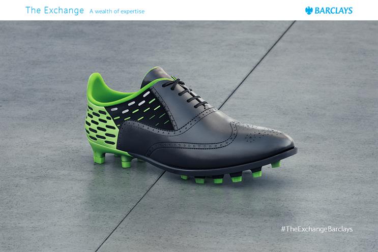 Barclays: ad uses a shoe that is half boot, half Brogue