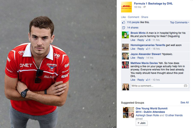 DHL: criticised for posting images of injured F1 driver Jules Bianchi on its Facebook page