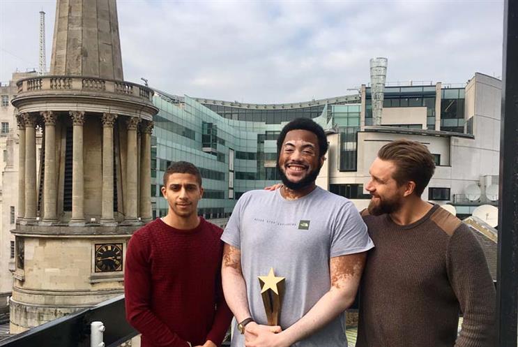 From left: Louis Alleyne, young person ambassador at Daniel Marks; Anthony Morrison-Bowen holding his Rising Star Award; Dan Matthews, CEO and founder of Daniel Marks