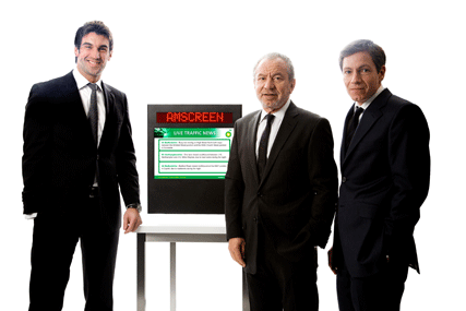 Amscreen win: Lee McQueen, left, with Sir Alan Sugar and Simon Sugar