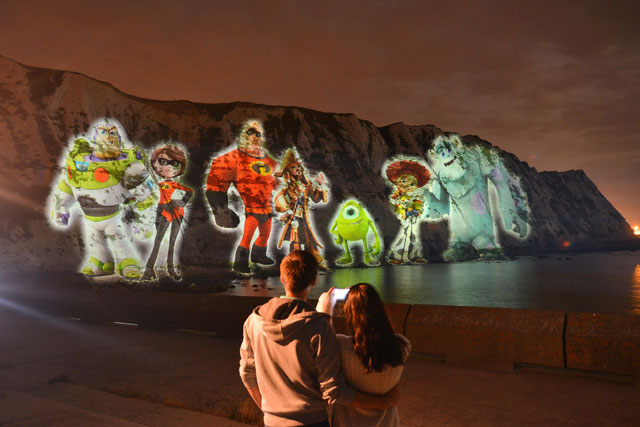 Disney projects giant Buzz Lightyear and Jack Sparrow onto White Cliffs of Dover