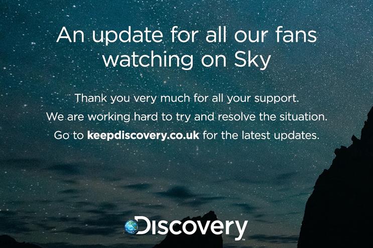 Discovery: posts a message to fans on its Facebook page