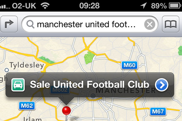 Apple Maps: swaps Man U for Sale United Football Club