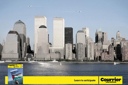 Courrier International: Twin Towers print ad slammed
