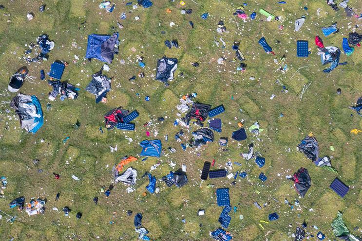 Camping equipment and rubbish left behind at Boomtown Fair in 2019