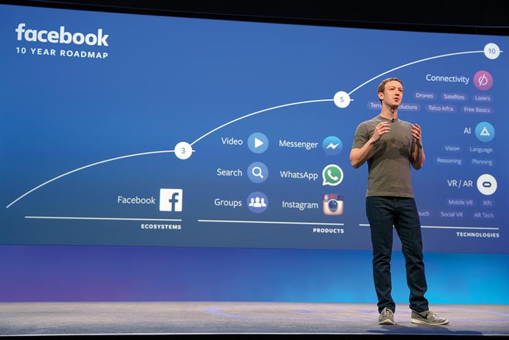 Facebook: Zuckerberg on stage at F8, where he revealed his ten-year plan for the company