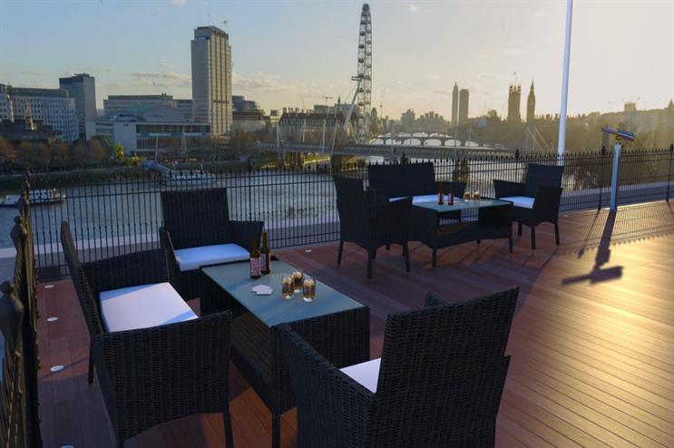 The terrace offers views across to the South Bank and the London Eye