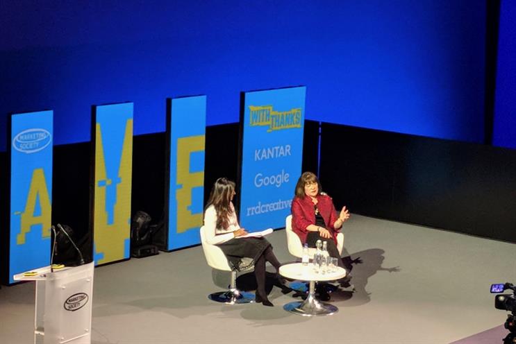 Syl Saller on stage at the Marketing Society's Brave Conference