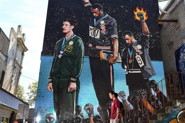 Protests: mural depicting Tommie Smith and John Carlos at Mexico Olympic Games (Getty Images)