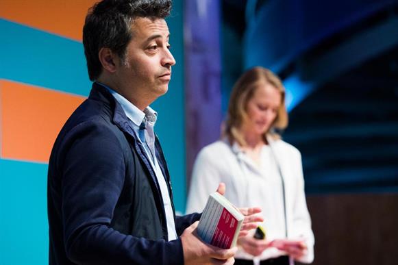 Wallace on stage with Peon at Creative Equals conference