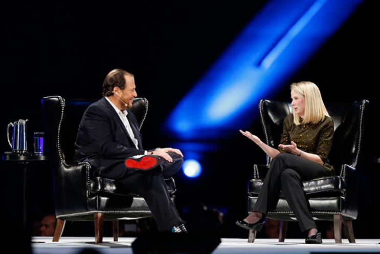 Marissa Mayer on stage with Marc Benioff