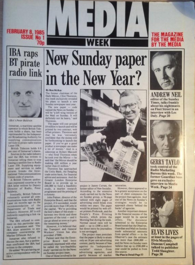 Media Week's first edition on 8 February, 1985 / Image thanks to Martin Loat, Propeller