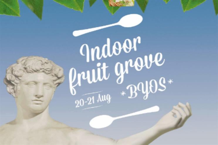 Tubs of Onken yoghurt will hang from trees within the fruit grove