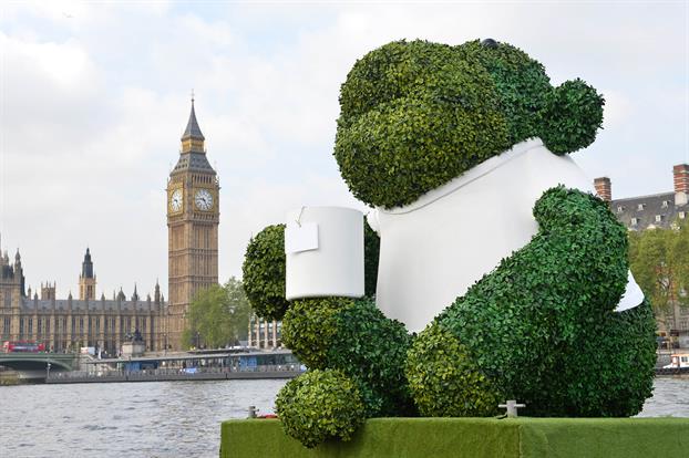 The giant green PG Tips monkey set sail on The Thames earlier this week