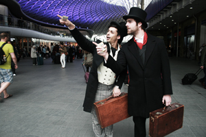 Victorian-themed actors raise awareness of London's King's Cross redevelopment