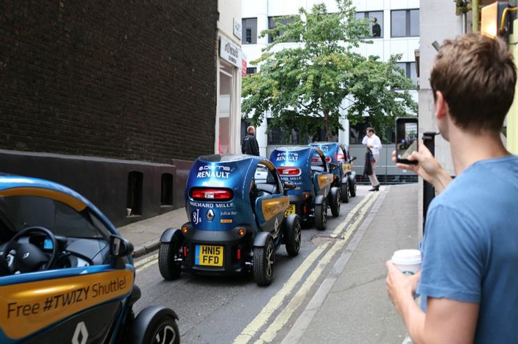 A fleet of Renault's Twizy electronic vehicles are offering a free shuttle service until 7pm 