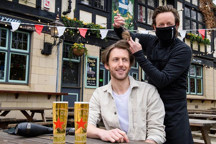 Heineken: celebrity hairstylist Michael Douglas cutting hair outside The Gregorian in Bermondsey