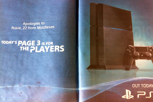 The Sun: PlayStation 4 ad bumps page three pin-up to page five today