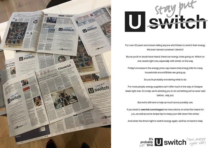 Uswitch: campaign has focused on newspapers where 'consumer fears are being stoked'