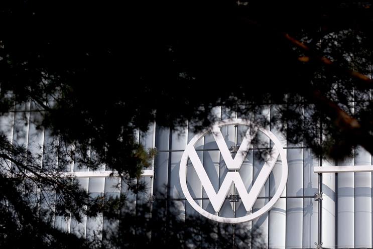 VW: logo on the company's HQ in Wolfsburg. Germany