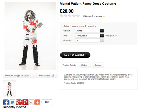 Asda: withdrew a 'mental patient fancy dress costume' that was available for sale on its website in 2013