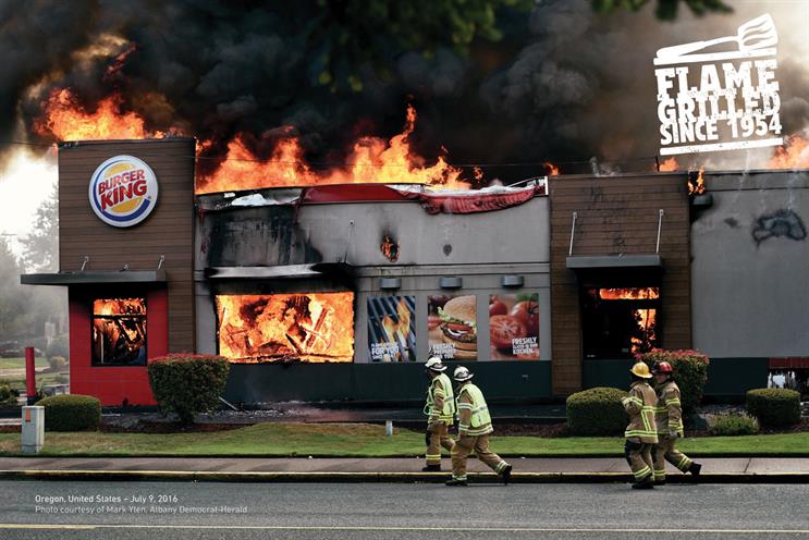 Burger King campaign showing restaurants on fire scoops Print & Publishing Grand Prix