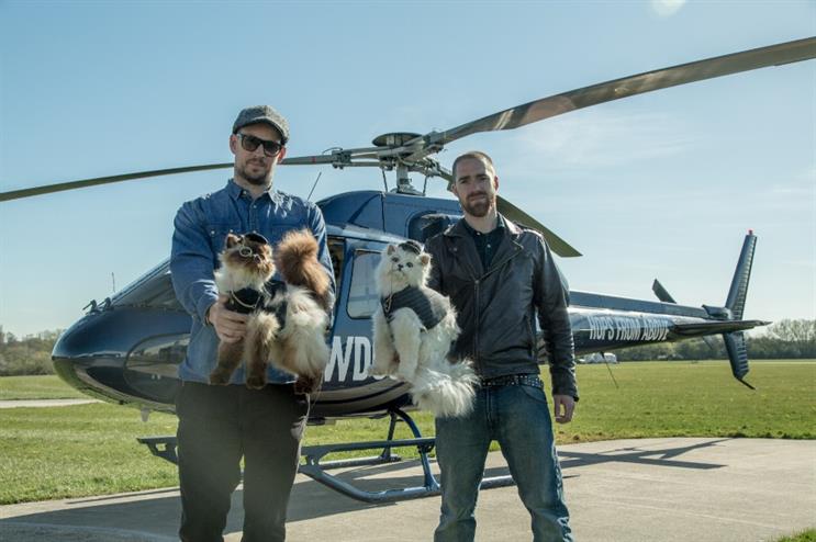Brewdog founders James Watt and Martin Dickie airdropped taxidermy cats yesterday (12 May)