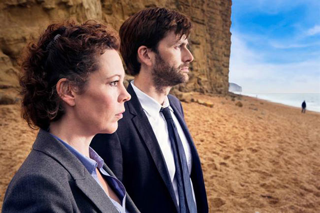 Broadchurch: Olivia Colman and David Tennant in a scene from the ITV crime drama