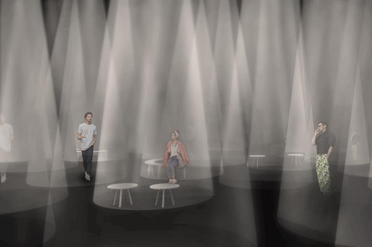Beams of light inside the space will respond to visitors' as they move