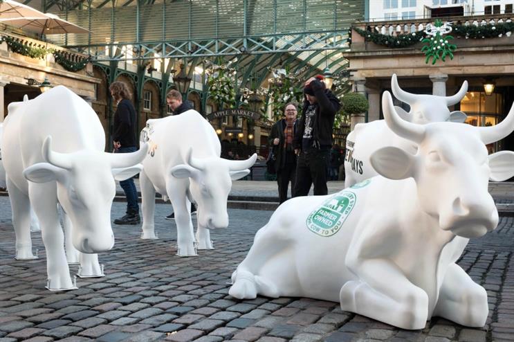 The cows visited London's Covent Garden yesterday