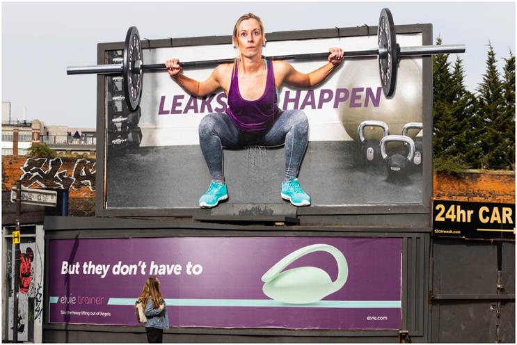 Elvie: #LeaksHappen billboard appears at Commercial Street in London