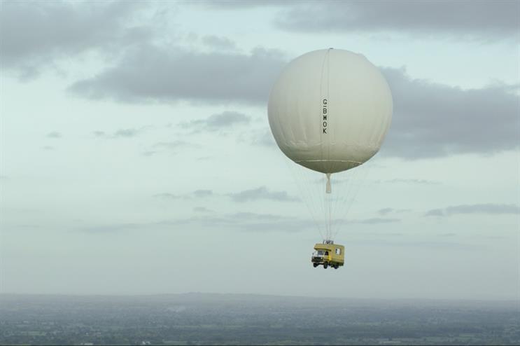 The camper van was flown 2,000 feet in the air